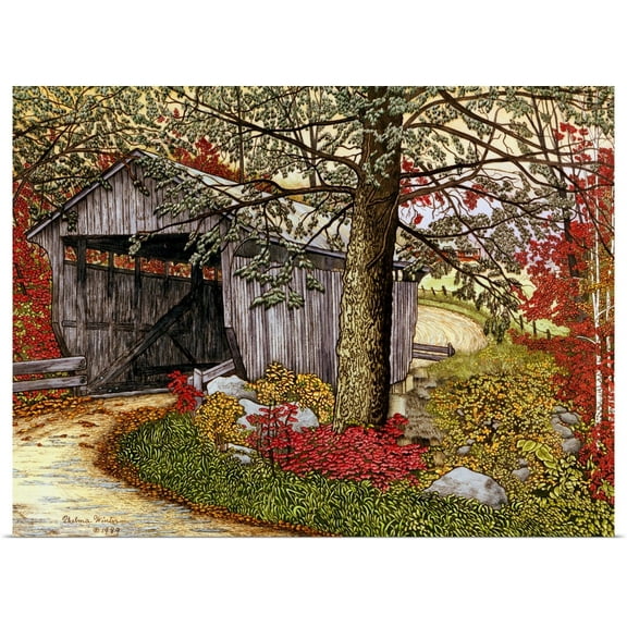 Great BIG Canvas | Rolled Thelma Winter Poster Print entitled Covered Bridge At Waterville