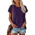 thumbnail image 2 of WEIYLL Womens T-Shirts Cap Short Sleeve Summer Crew Neck Solid Color Loose Fit Pp1 Blouse Sizes XXXXL, 2 of 7