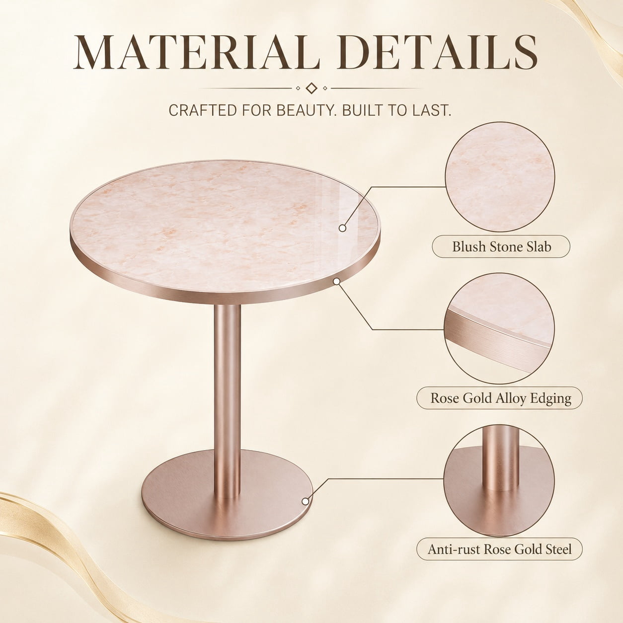 Aukfa 31.5" Round Sintered Stone Dining Table for 2-4, Kitchen Table Tulip Table with Rose Gold Pedestal Base for Bistro Small Apartment,Blush Pink