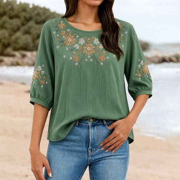 Womens 3/4 Sleeve Tops Fall Basic Fitted Tees Casual Crew Neck Underscrubs Layer Shirts Work Blouses