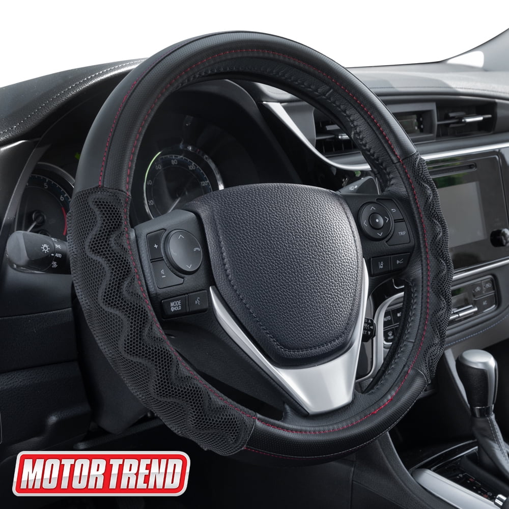 Motor Trend Maxgrip PU Leather Steering Wheel Cover for Car Truck SUV Black/Gray
