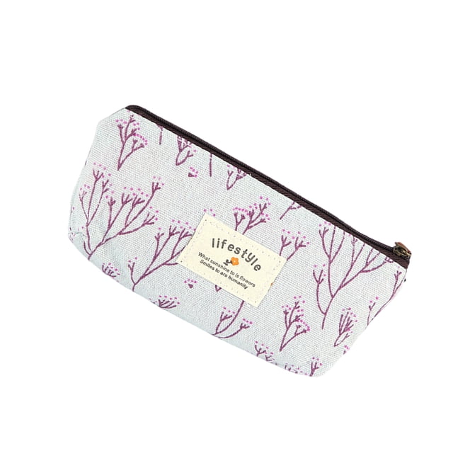 Matsuzay Bolso cosmético floral de moda para los viajeros de moda Cremallera de lona Estuches de lápices con cremallera Flor Carpetas de archivos azul claro