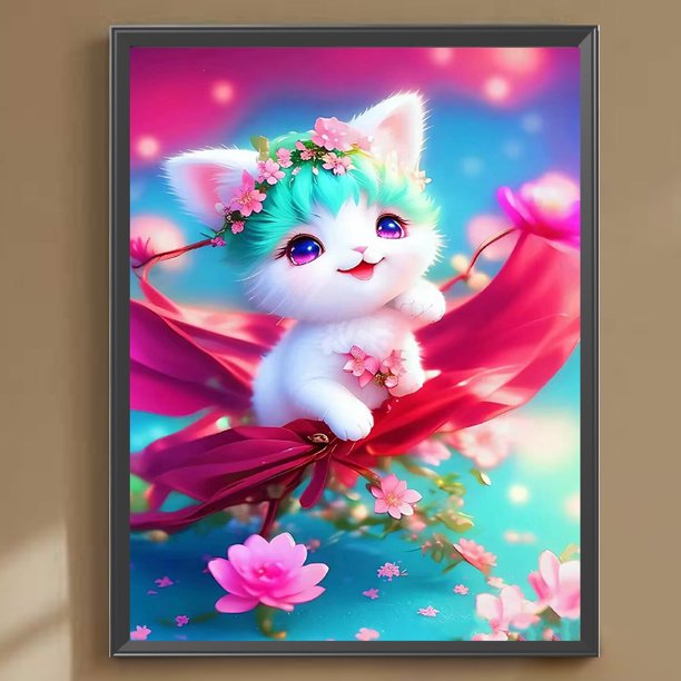 Cuadros Decorativos 5D bricolaje taladro redondo completo diamante pintura gato Kit decoración del hogar artesanía (yu041) Wdftyju embutido en tela