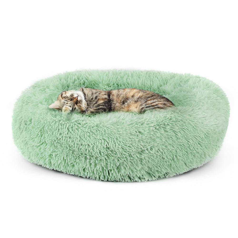 Green Pet Bed for Small Dogs Cats Soft Plush Fluffy Indoor Round Cat