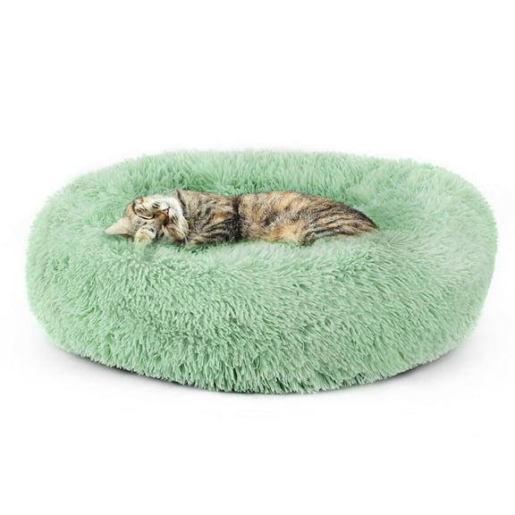 Green Pet Bed for Small Dogs Cats Soft Plush Fluffy Indoor Round Cat Bed