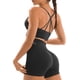 thumbnail image 1 of FRESOUGHT Conjuntos de entrenamiento para mujer 2 piezas acanalado cuello en V correa de hombro ajustable sujetador deportivo cintura alta pantalones cortos de yoga trajes, 1 of 4