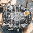 thumbnail image 2 of Black Grey Round Tablecloth, Fitted Table Cover with Elastic for 55"-60" Round Tables, Boho Vintage Print Distressed Brick Patterns Table Cloth Outdoor Indoor Dinning Party Waterproof Tablecloths, 2 of 7