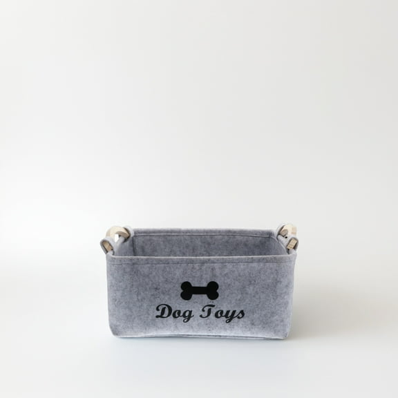 WRITWAA Doggie Toy Box Storage Basket Grey Felt Accessory Organizer 1Pack
