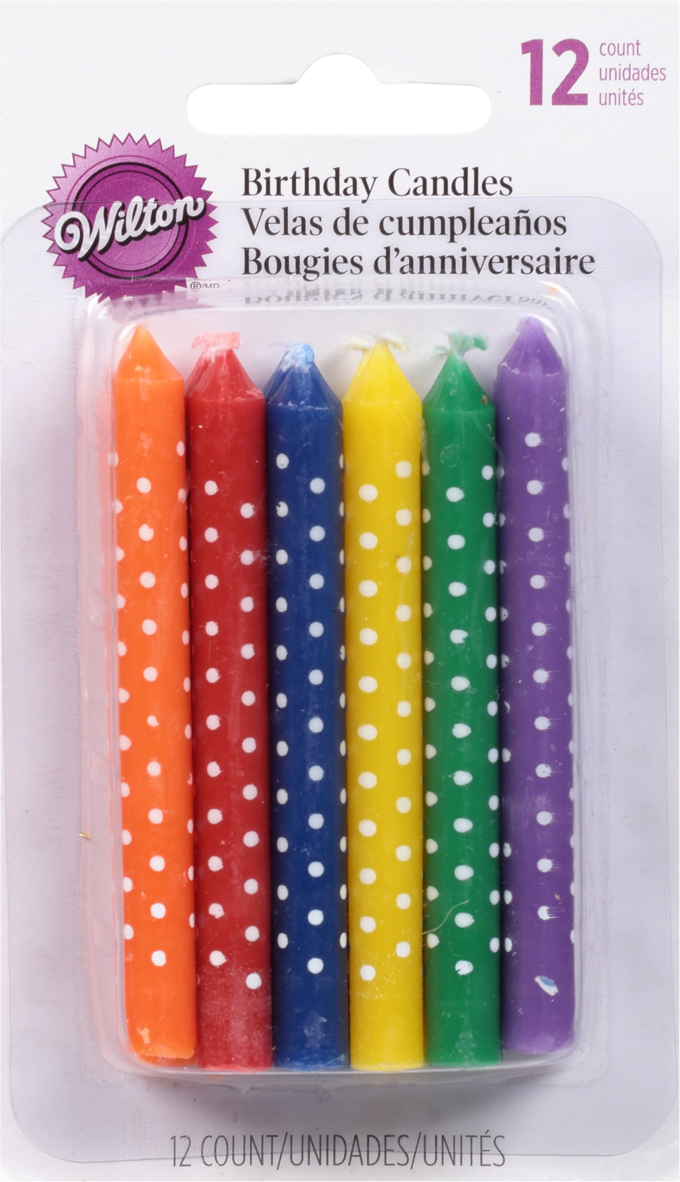 Birthday Candles 3' 12/Pkg-Multicolor W/White Dots