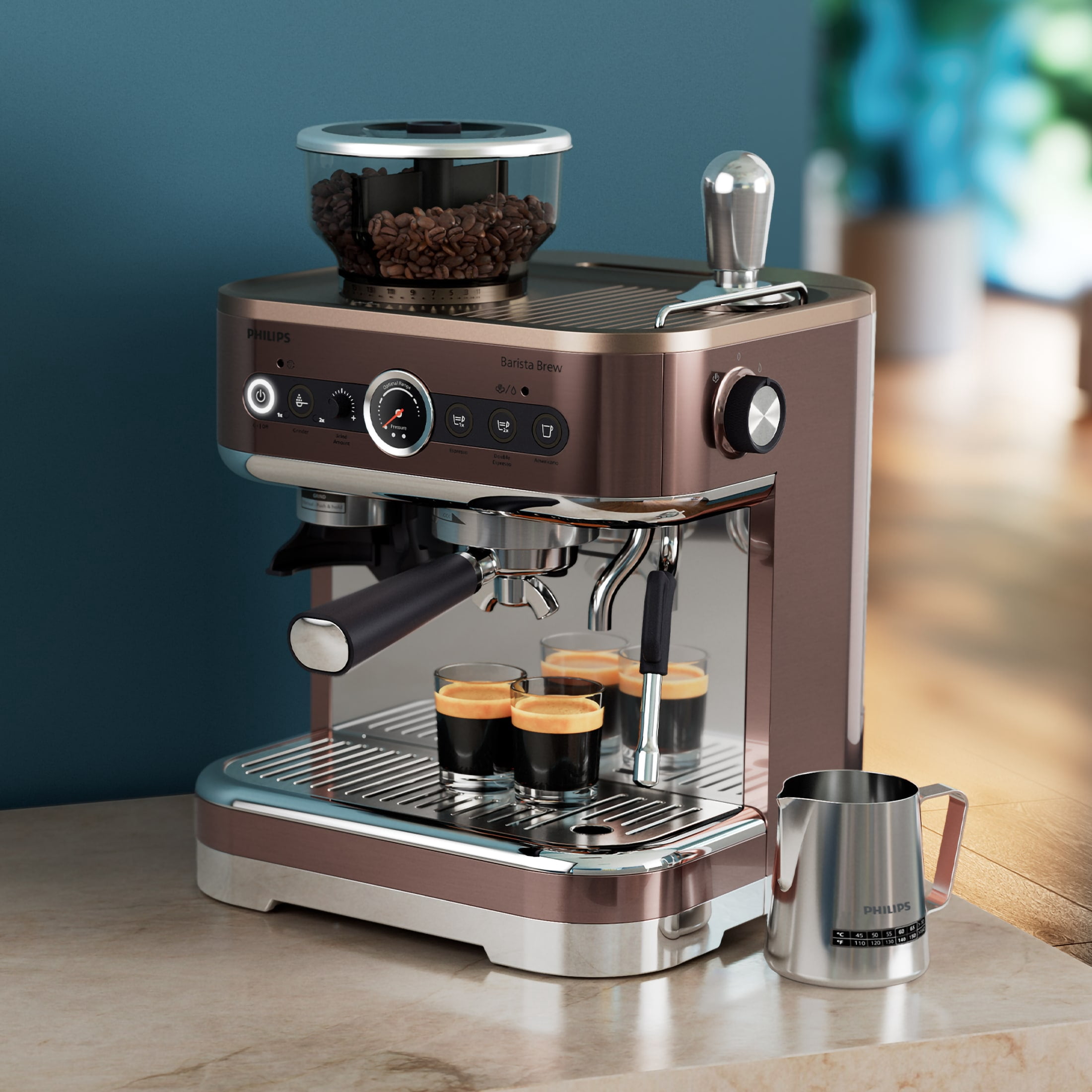 Philips Barista Brew Semi-Automatic Espresso Machine with Milk Frother, Silver Metal