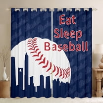 Feelyou Baseball Sports Kids Black Out Curtains, Vintage Football Lover Curtains Pack of 2 (42x63 Each), Blue Red Stripes Bedroom Curtains, Window Curtains Decor