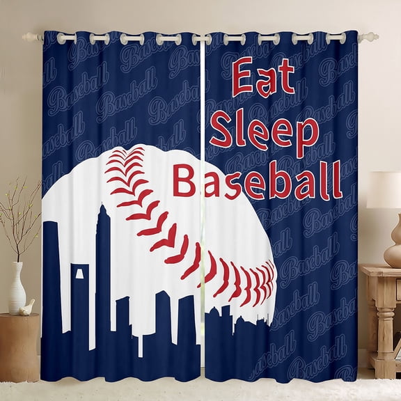 Feelyou Baseball Sports Kids Black Out Curtains, Vintage Football Lover Curtains Pack of 2 (42x63 Each), Blue Red Stripes Bedroom Curtains, Window Curtains Decor