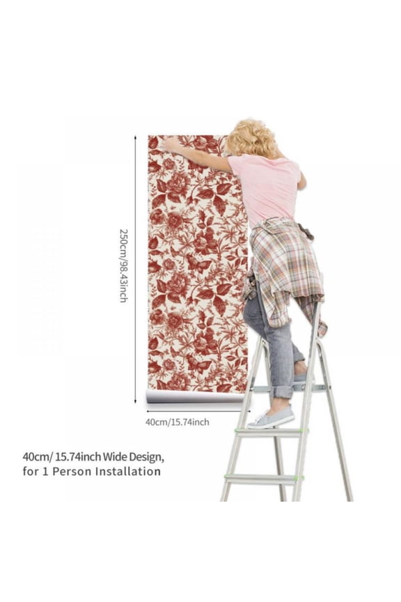 Vintage Floral Wallpaper Peel and Stick Wall Sticker, Monochrome Wall Mural Renovation Decoration Stickers for Room Wall Art Decor