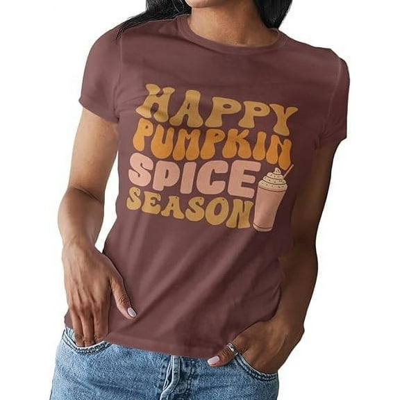 MISS POPULAR Womens Fall Printed Short Sleeve T Shirts, Fall Season, Football, Pumpkin Spice | S-2XL