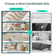 LINSY HOME L Shaped Sectional Couches for Living Room, Sleeper Sofa Bed with Reversible Storage Chaise, Pull Out Couch Bed with USB, Cup Holder, Beige