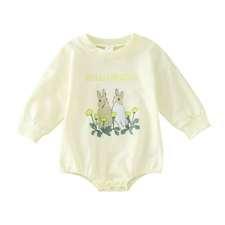 

simu Easter Clothes Baby Boy Girl Boys Girls Easter Long Sleeve Cartoon Rabbit Printed Pullover Romper Sweatshirt Bodysuits for Baby Clothes Girl
