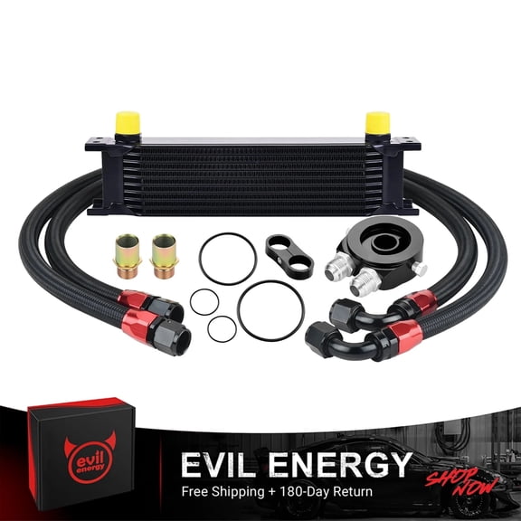 EVIL ENERGY 330mm 10 Row Oil Cooler Kit, AN10 Universal Transmission Engine Oil Cooler with Nylon Braided CPE Hose, Aluminum Stacked Plate Cooler for Car Truck Racing Towing