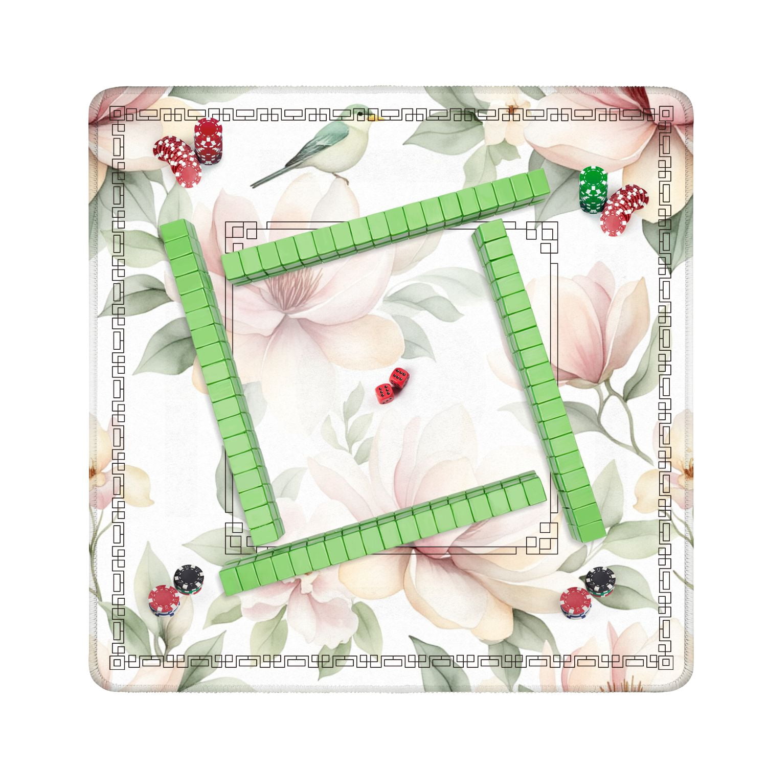 Mahjong Mat 31.5" x 31.5" Tropical watercolor exotic jungle plants leaves flowers pastel color Non-Slip Noise Reduction American Mahjong Tiles Table Cover for Dominoes Poker Card Board Games Gift