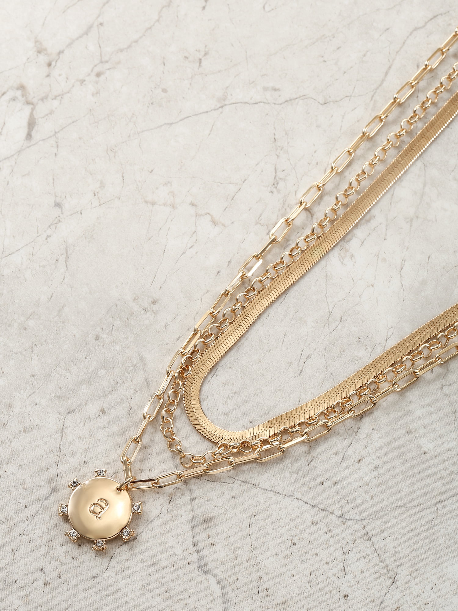 Time and Tru Goldtone Necklace, 3 Piece, Initial A