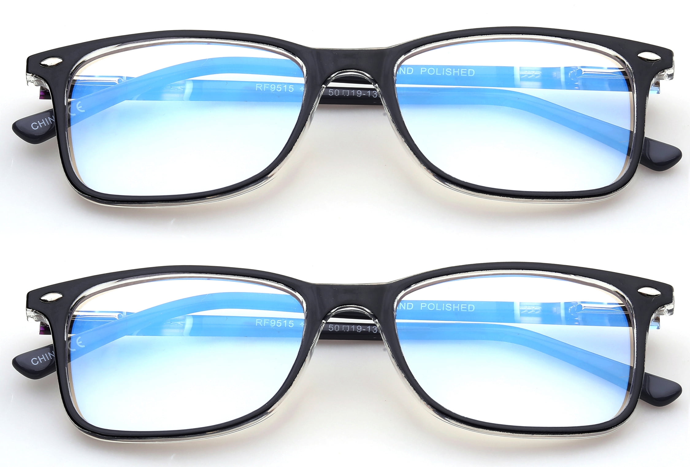 2 Pairs Blue Ray Blocking Lens Light Weight Frame Acetate Spring Temple Computer Reading