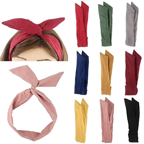 Paquete de 9 diademas de alambre de Color sólido para mujer con orejas de conejo, diadema con nudo, diademas de alambre trenzado, accesorio para el cabello para Yoga JAMW Sencillez