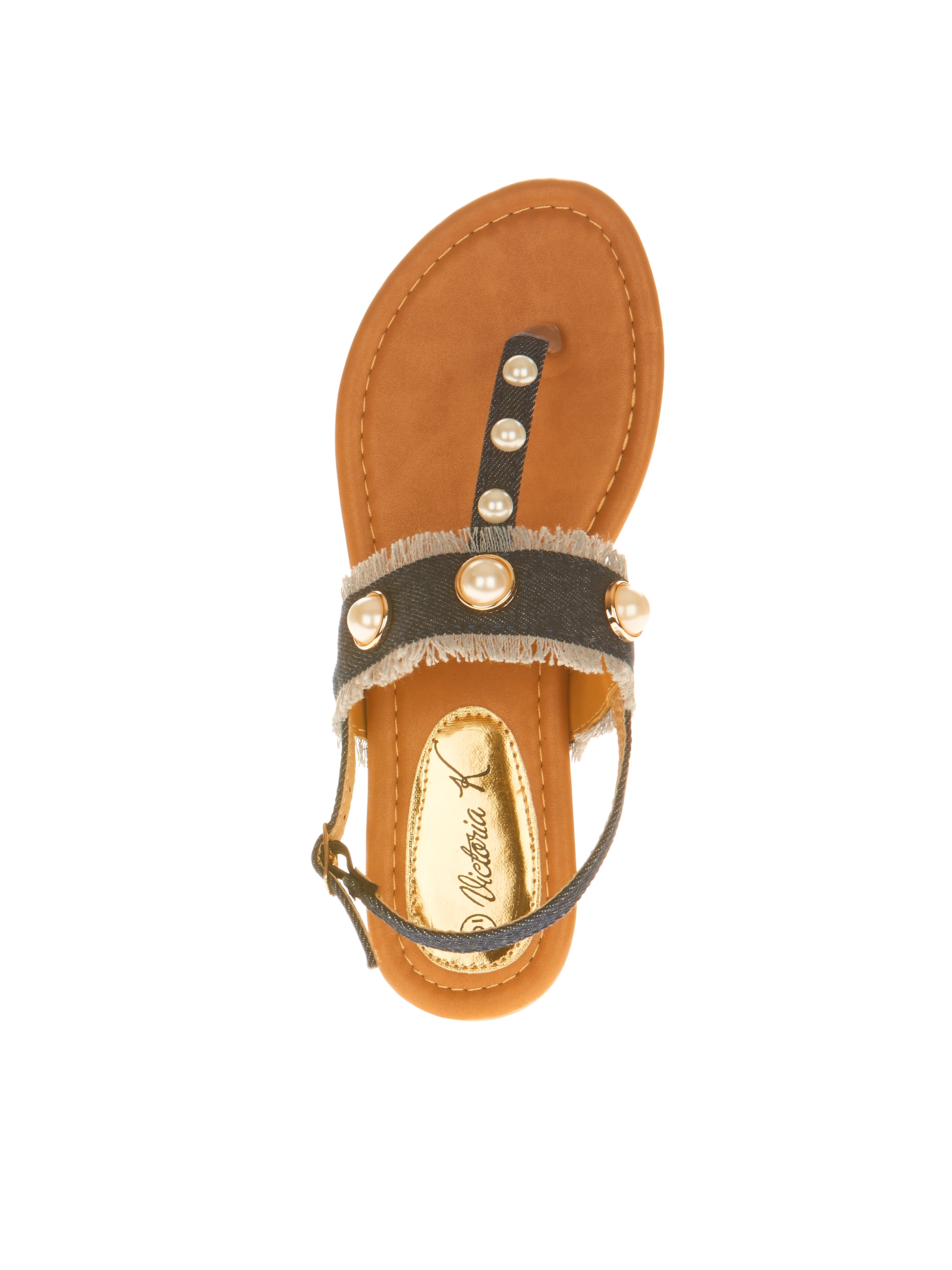 Victoria K Women's Denim and Pearls Sandals