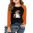 thumbnail image 2 of Drmagiyhm Girls Long Sleeve Tops Size 10-12 Cute Halloween Crewneck Shirts Floral Print T-Shirts Casual Holidays Stretchy Kids Graphic Tees 11-12 Years White, 2 of 5