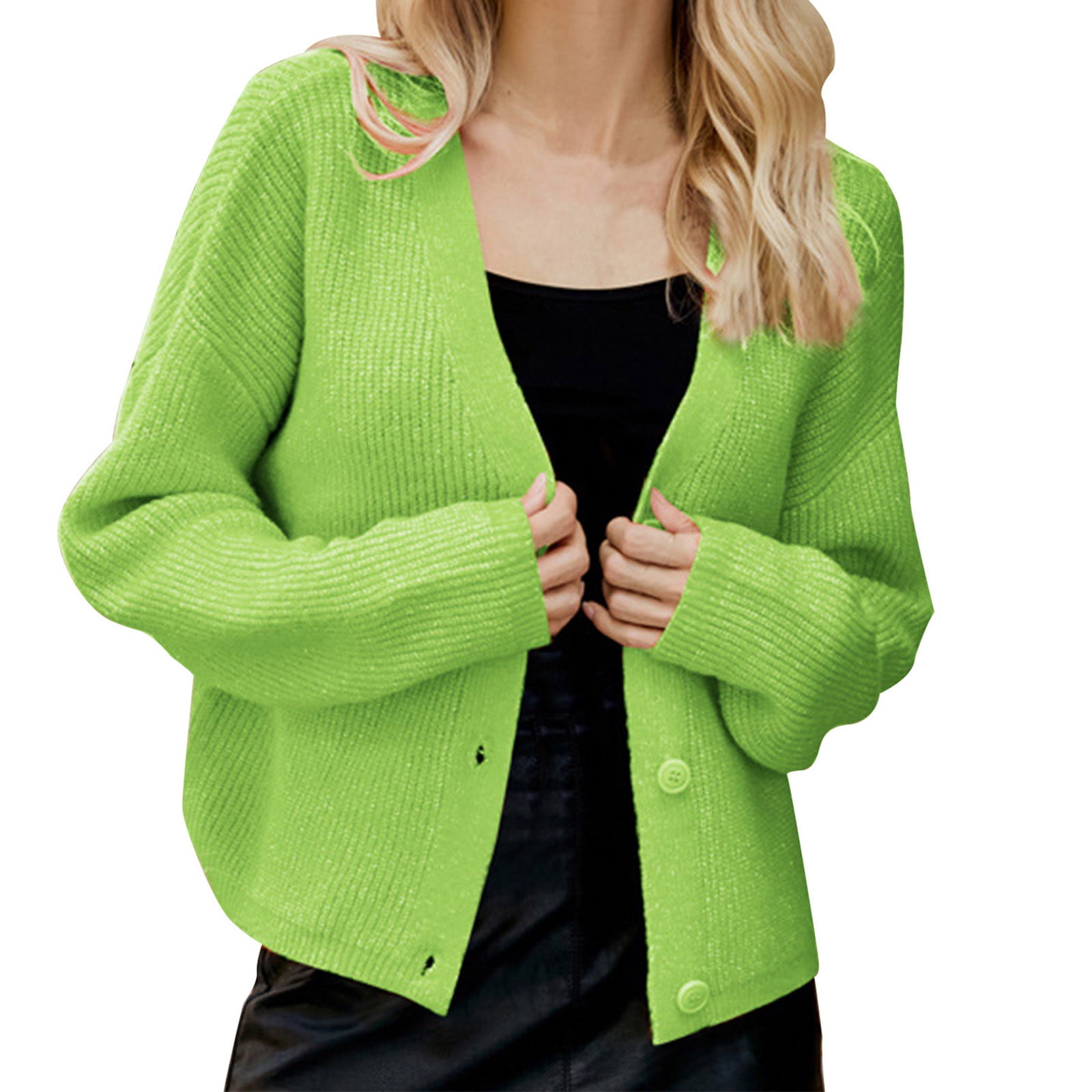 HTNBO Women's Cardigans On Clearance 5 Long Sleeve Loose Fitted Knitted V Neck Solid Color