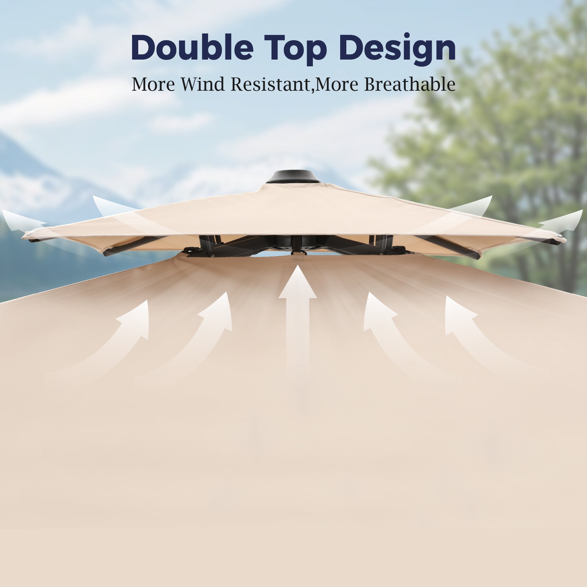 Alpha Joy 13x10ft Beige Offset Cantilever Patio Umbrella with 360° Rotation for Outdoor Use