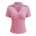thumbnail image 7 of Graphic Tees for Women's T-Shirts Knit Fitted Neck Tee V Neck Short Sleeve Solid Top for Summer Pink XXL, 7 of 7