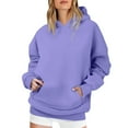 thumbnail image 2 of Women's Oversized Fleece Hoodie, Drop Shoulder Long Sleeve Pullover Sweatshirt with Kangaroo Pocket, Warm Fall Winter Casual Streetwear Loungewear for Everyday Comfort Purple XXXL, 2 of 6
