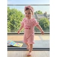 thumbnail image 4 of RUINIXCW Baby Girls Half Birthday Outfit Short Sleeve Ruffled Crewneck Letter Biscuit Embroidery Striped Jumpsuit with Headband, 4 of 8