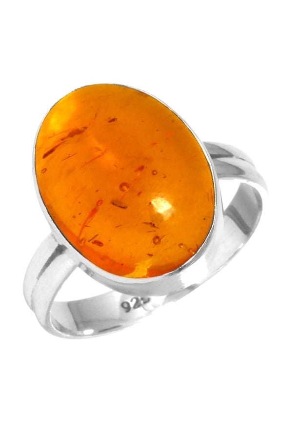 925 Silver Ring For Women - Teens Orange Amber Stone Silver Ring Size 8 November Birthstone Simple Silver Ring Size 8 Gift For Mom On Halloween 925 Gemstone Silver Jewelry