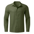 thumbnail image 4 of QATAINLAV Mens Big and Tall Cotton Linen Shirts Casual Button Down Lapel Dress Shirts Solid Color Long Sleeve Work Tops 2024 Fall Blouses Prime Sales Army Green 5XL, 4 of 6