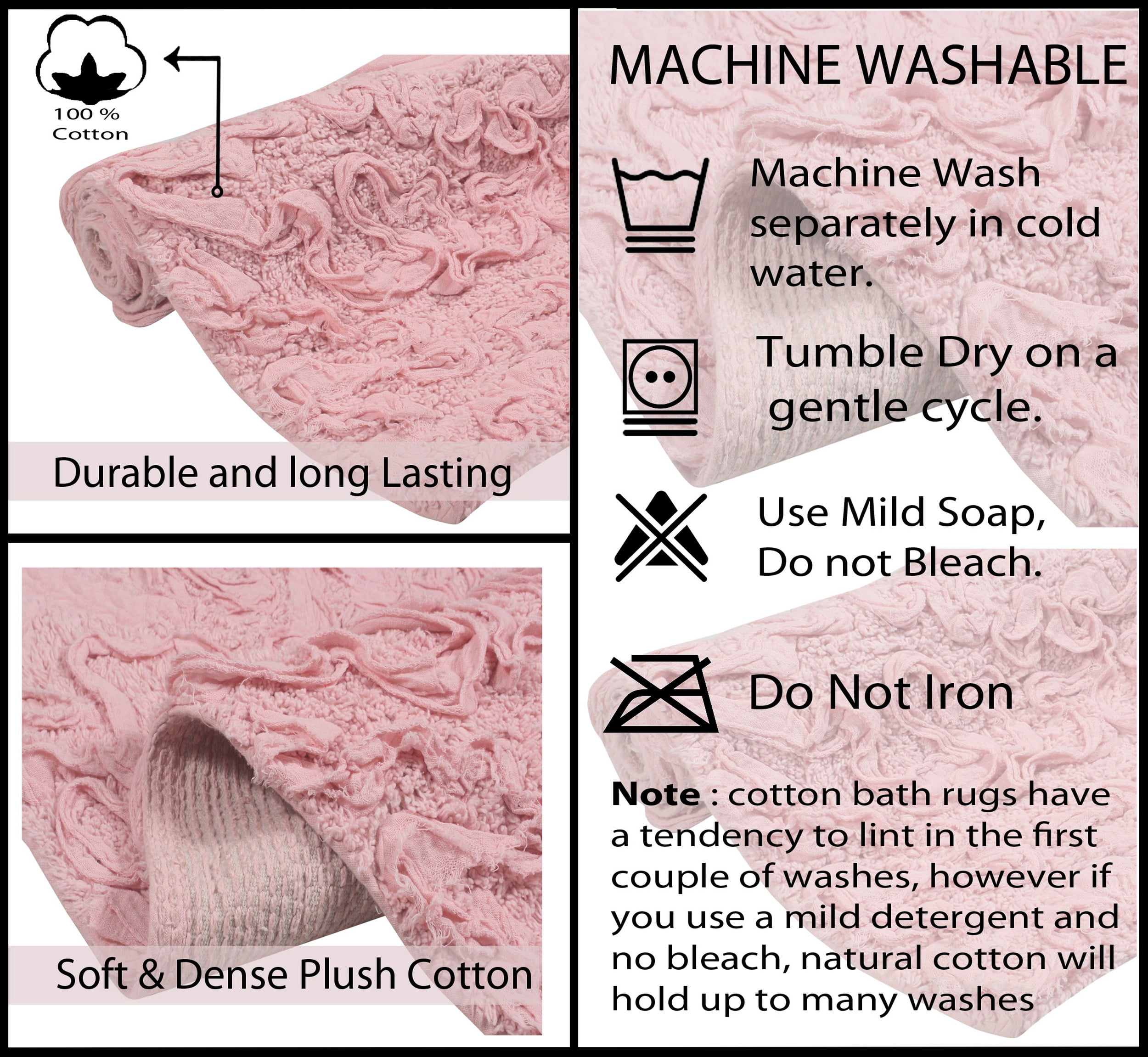 Home Weavers Bell Flower Collection Bathroom Rug 100% Cotton Tufted Bath Rugs, Soft Absorbent Bath Rugs, Non-Slip Bath Mats, Machine Washable, Bath Mats for Bathroom Floor, 24"x40" Rectangle, Pink