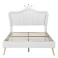 thumbnail image 3 of Tcbosik Full Size Upholstered Princess Bed with LED Lights, Modern PU Platform Bed with Crown-Shaped Headboard, Solid Wood Bed Frame (White), 3 of 9
