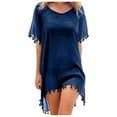 thumbnail image 2 of Ropa de playa para mujer Vestido de gasa con borlas Traje de baño Top a prueba de sol, Azul oscuro sidaley AP002175-08, 2 of 5