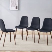JERFIT Modern Dining Chairs Set of 4, Black Fabric Upholstered Seats with Walnut Finish Metal Legs, Comfortable Kitchen Side Chairs for Dining Room