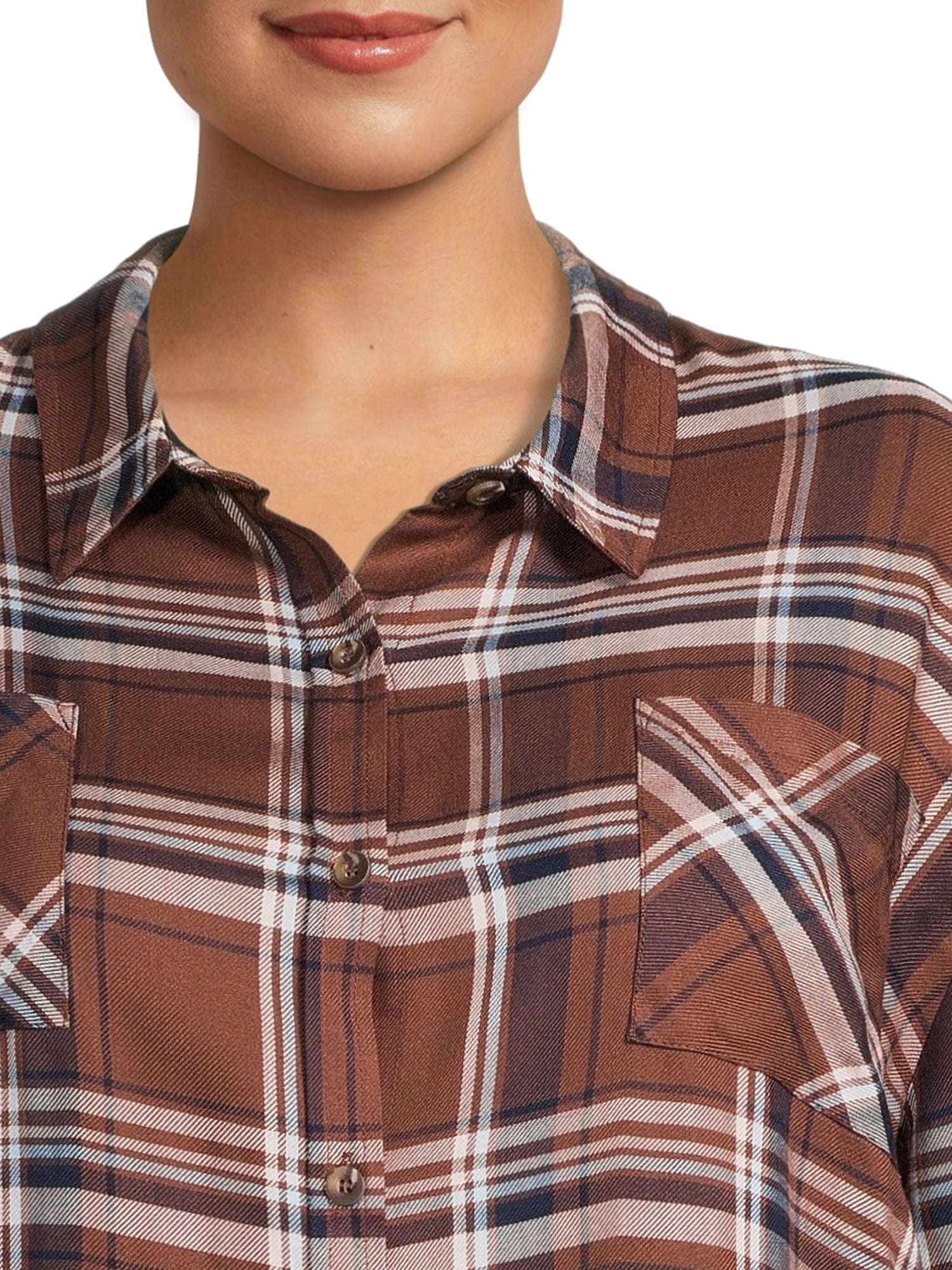 No Boundaries Juniors' Button-Front Plaid Shirt
