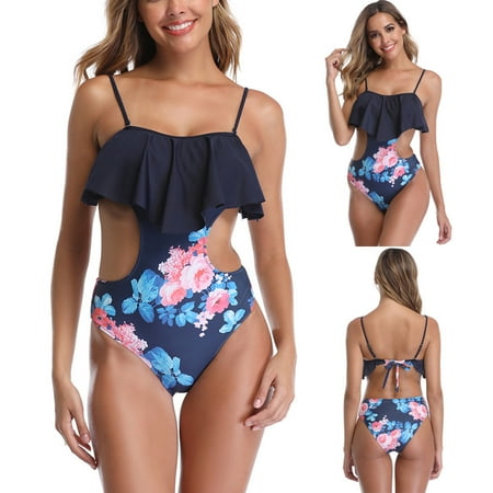 

Jumpsuits Bodysuit For Women Women Sexy Floral Print Ruffle Monokini One Piece Swimsuit Swimwear Bathing Suit Shaperwear Bodysuit Jumpsuit