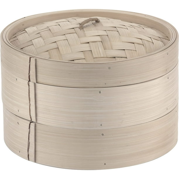 Paderno World Cuisine Bamboo Steamer Basket Set with Lid, 7.88", 49603