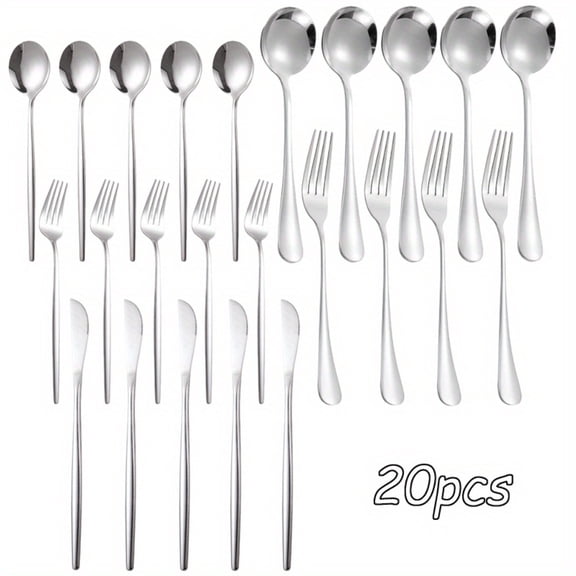 Complete Flatware Set 20-Piece, Matte Stainless Steel Silverware with Satin Finish, Dishwasher Safe Cutlery for 4 Place Settings