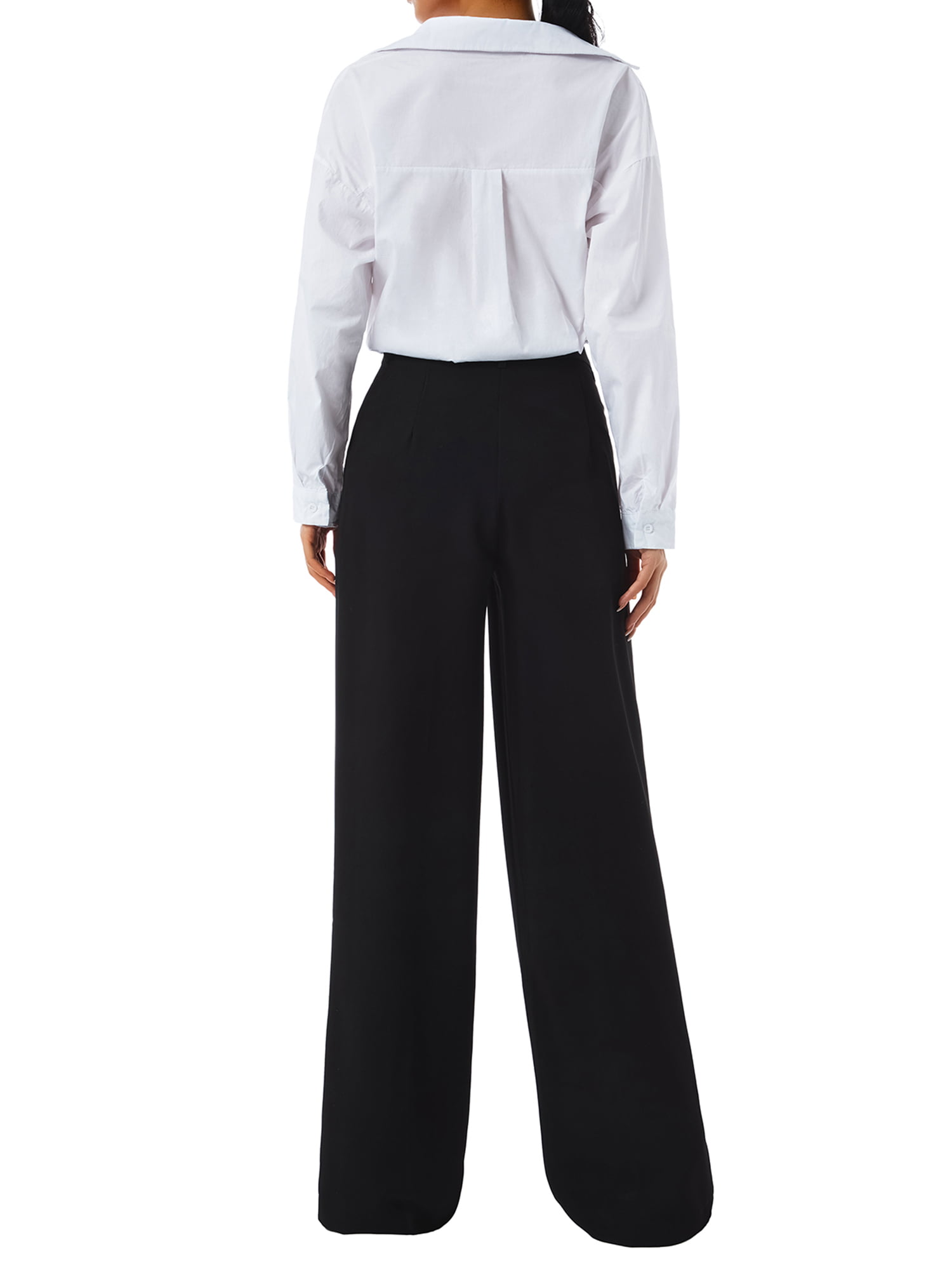 wybzd Women High Waist Wide Leg Pants Straight Leg Suit Pant Office Casual  Loose Pants with Pockets Black L 