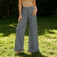 thumbnail image 2 of Women's High Waist Wide Leg Pants With Ruffle Hem Casual Loose Flared Trousers With Pockets, 2 of 6