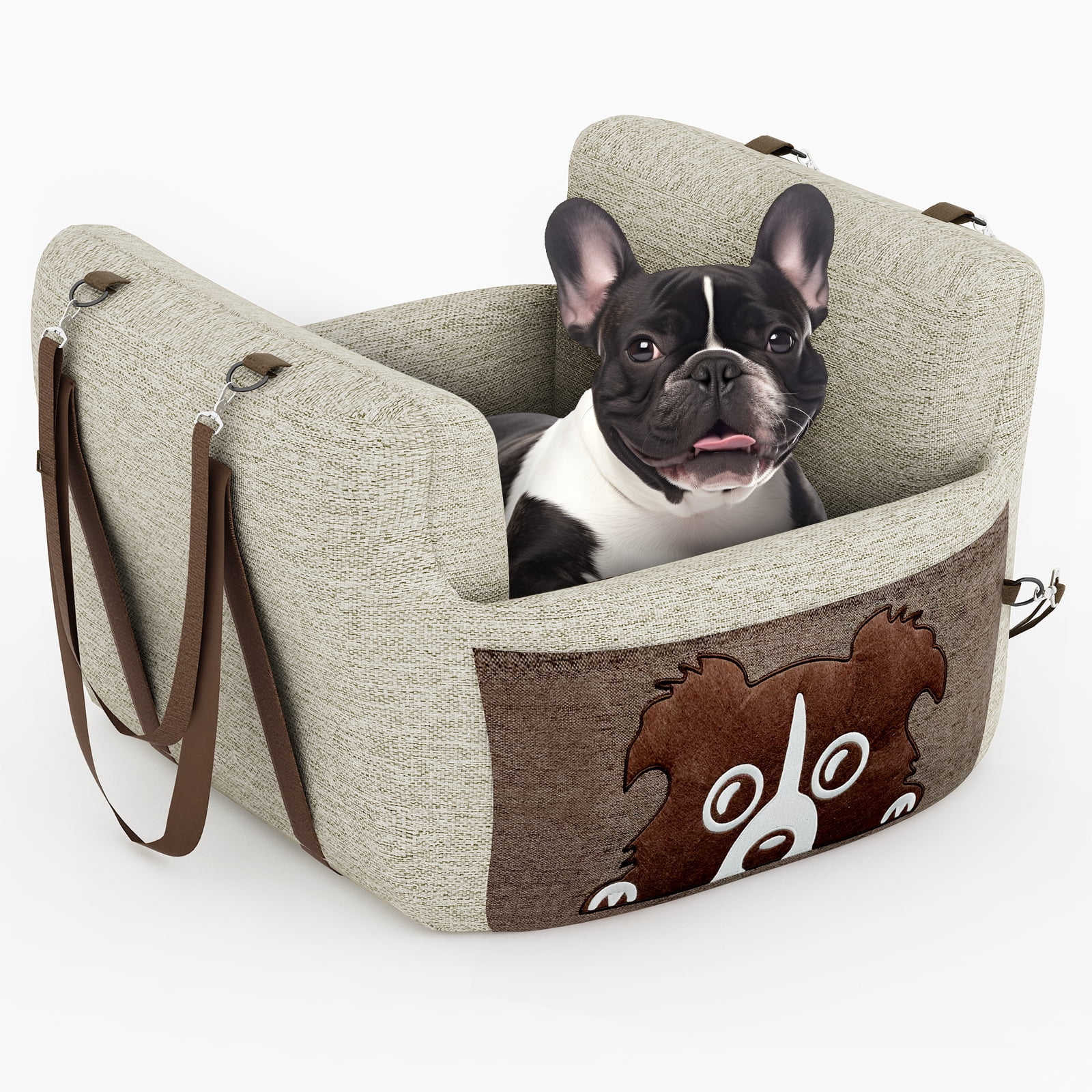 Baxluxe Pet Booster Seat for Car, Secure Travel Carrier Dog Car Seat with Safe Buckle, Portable Dog Bed Carrier Bag with Foam Filling, Thickened Dog Car Seat for Puppy, 21"Lx21"Wx17"H, Beige