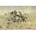 thumbnail image 2 of Russell, Charles Marion 32x23 Black Ornate Wood Framed with Double Matting Museum Art Print Titled - Indian Fight, 2 of 4