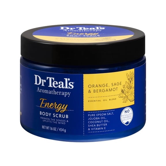 Dr Teal's Aromatherapy Energy Body Scrub with Orange, Sage and Bergamot, 16 oz.