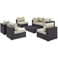 thumbnail image 5 of Modern Contemporary Urban Design Outdoor Patio Balcony Seven PCS Sectional Sofa Set, Beige, Rattan, 5 of 9