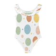 thumbnail image 3 of Girls Ruffle One Piece Swimsuit, Stretchy Fabric for Beach & Pool Activities Pastel Basketball Doodle Pattern, 3 of 8