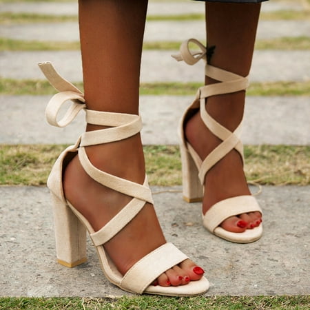 

Hvyesh Strappy Sandals for Women Casual Summer Casual Strapping Medium Heel Slippers Comfortable Thick Heel Sandals Size 9